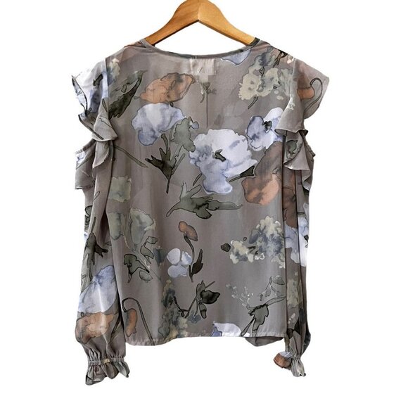 Lost + Wander Women Light Gray Floral Cold Shoulder Split Neck Blouse Top Size S - Picture 2 of 10